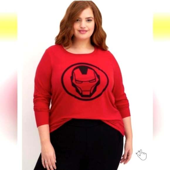 torrid Tops - NEW Torrid Long Sleeve Marvel Iron Man Helmet Tunic Tee- Jester Red 2X